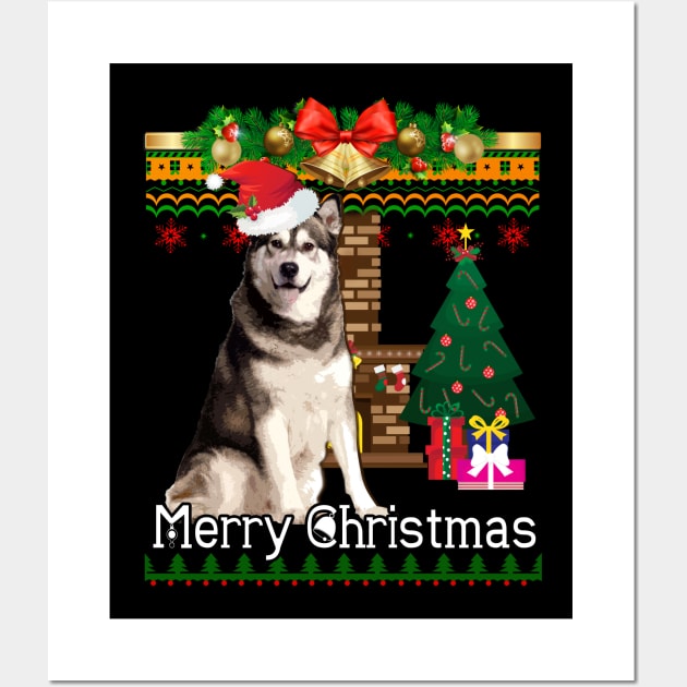 Ugly Christmas Sweater Alaskan Malamuteb Wall Art by LaurieAndrew